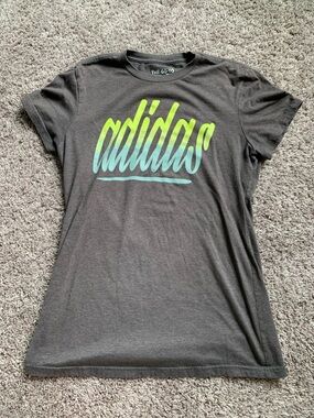 adidas Gray Tee with Neon Green and Teal Ombre Script